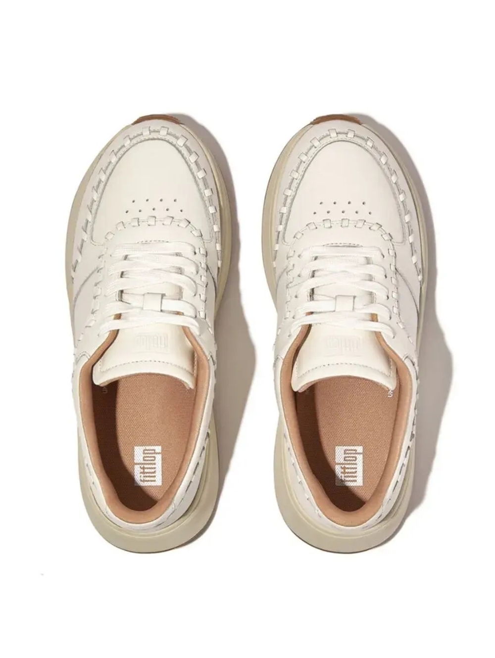 FITFLOP WOMEN'S F-MODE WHIPSTITCH LEATHER SNEAKER WHITE Size 9 No Insoles